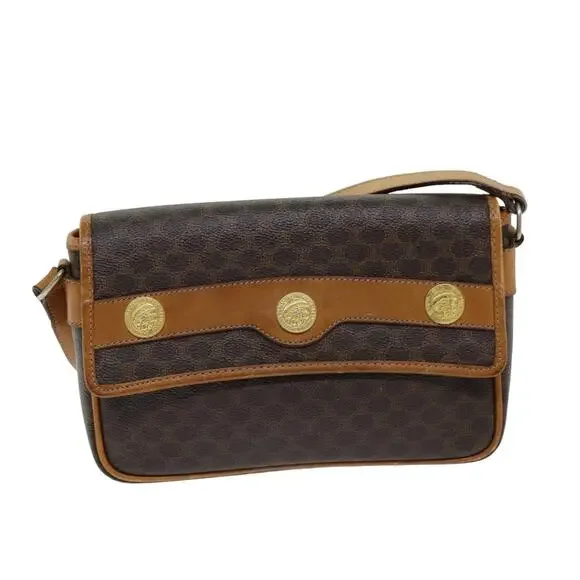 CELINE Macadam Canvas Shoulder Bag Pvc Brown